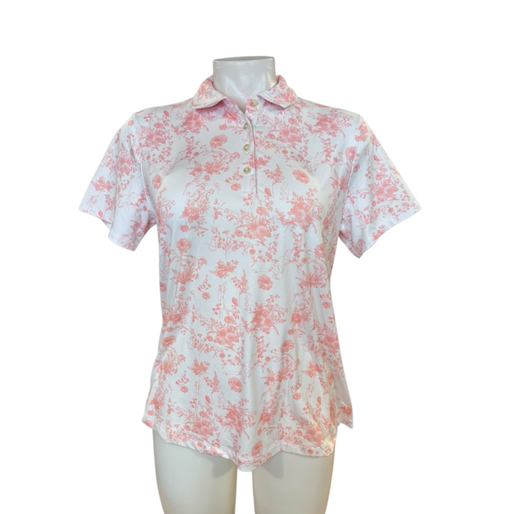 Women's Puma White Pink Floral Short Sleeve Polo Top S